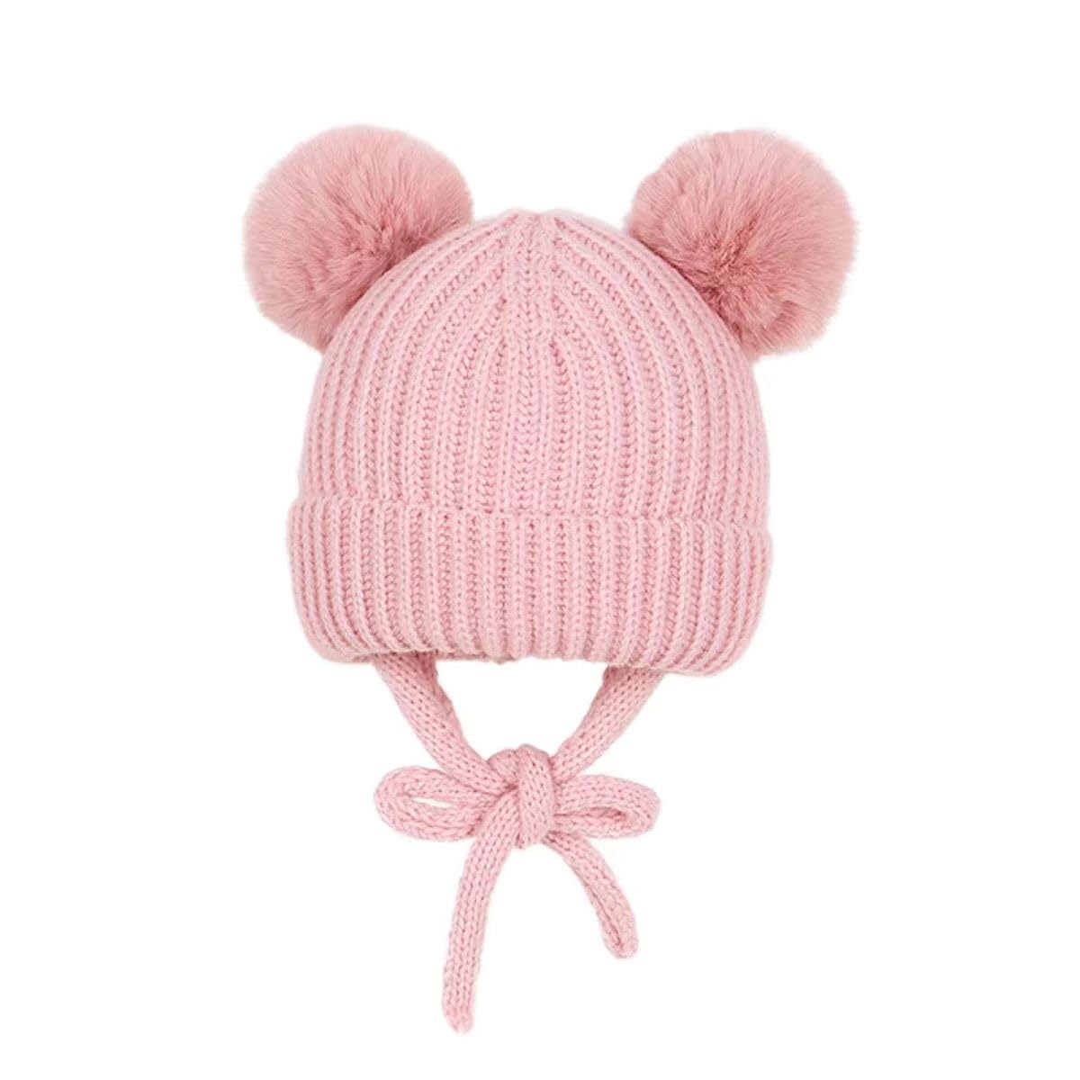 AdorazoneBaby's Super Warm Winter Woolen Skull Beanie Cap with Fur Inside| Double Pompom Baby Hat (Age: 6 Months to 3 Years)