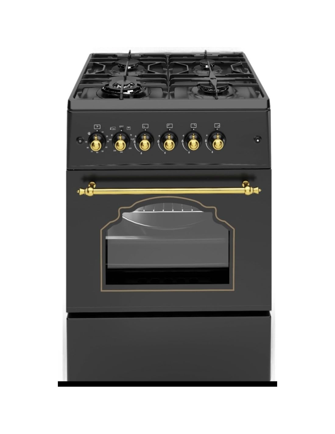 ALPHA Cuisinière à gaz VuLCANO GOLD-60 Rustica Gold. Allumage automatique, Wok, ventilateur et minuteur. *Haut de gamme*