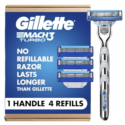 Gillette Mach3 Turbo Razors for Men 1 Handle 4 Blade Refills