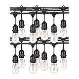 Sunlite 80572 48ft Outdoor String Lights, 1.5W Commercial Grade, Waterproof, Connectable Strands, UL Listed, 15 Hanging Sockets, Shatterproof LED Edison Bulbs Included, 2700K Warm White