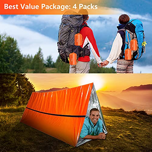 Timok Emergency Sleeping Bags 4PCS Thermal-Emergency-Blankets Ultralight Space Blankets Survival Waterproof Bivy Sack Multi-Purpose Survival Gear for Hiking, Camping, First Aid Kits