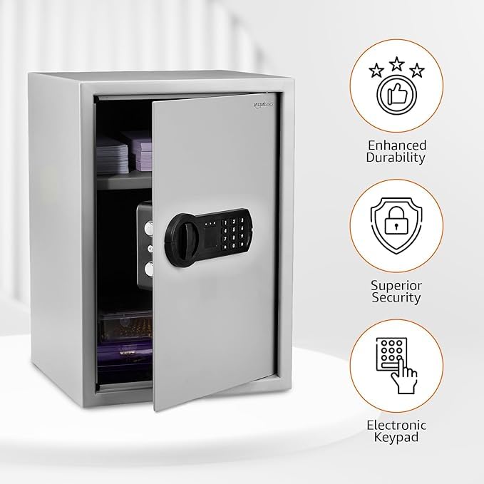 Image of Amazon Basics Digital Safe with Electronic Keypad Locker for Home, Gross Capacity - 58L (Net - 51L), Grey