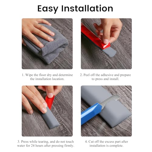Tira de sellado de silicona para umbral de ducha, barrera impermeable de 100 cm para bañeras, fregaderos y cocinas, protector de borde gris para una máxima prevención de fugas