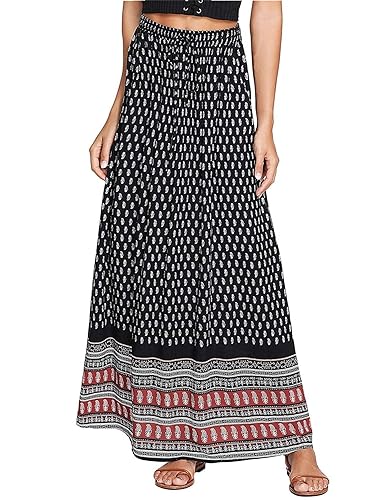 Milumia Women's Boho Vintage Printed A Line Long Maxi Skirt with Pockets3