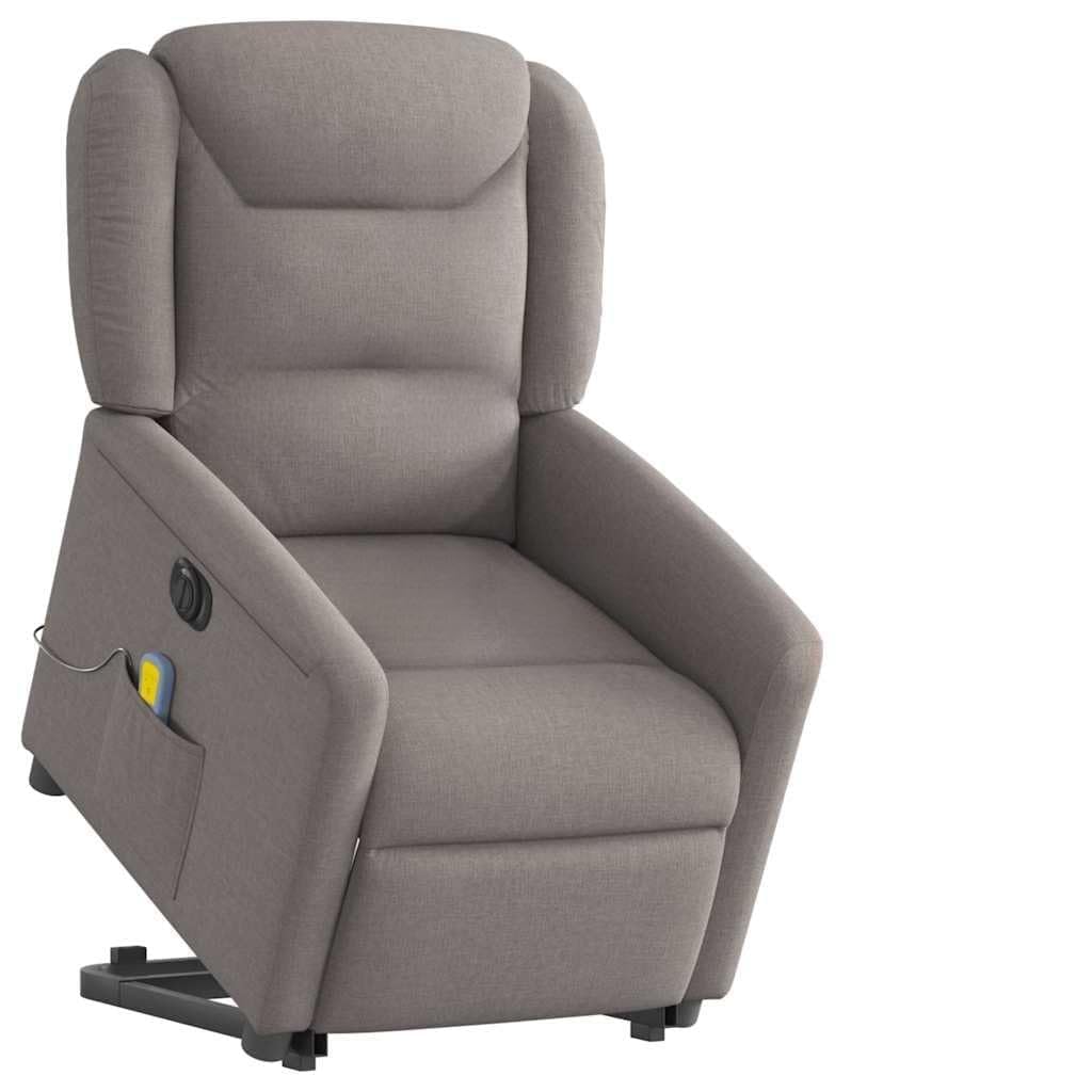 Sillón elevador eléctrico reclinable de tela gris con 6 puntos de vibración, función de elevación e inclinación de 135°, estructura estable, cómodo asiento