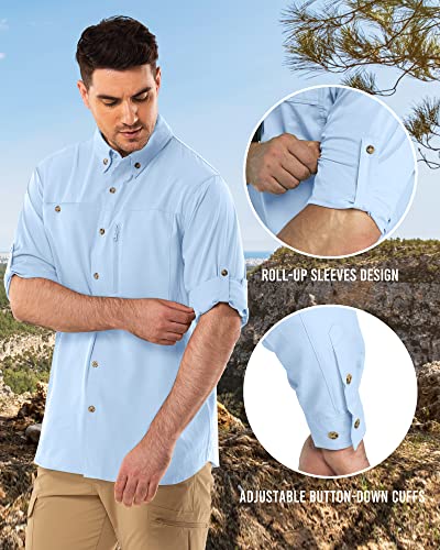 Outdoor Ventures Men's Long Sleeve Safari Shirt UV Protection Hiking Shirts Quick Drying Roll-Up Button Down Shirts with 3 Pockets for Walking Fishing - Image 6