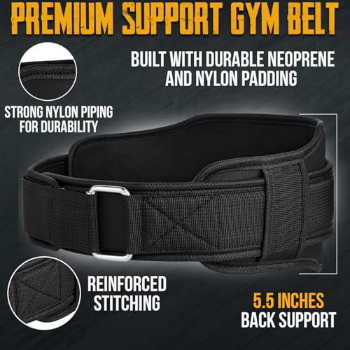 EVO Fitness Weight Lifting Belt 5.5” Neoprene Padded Back Lumbar Support Home Gym Training Exercise Workout Bodybuilding Powerlifting Deadlifts Squats with 18" Wrist Wrap - Image 4