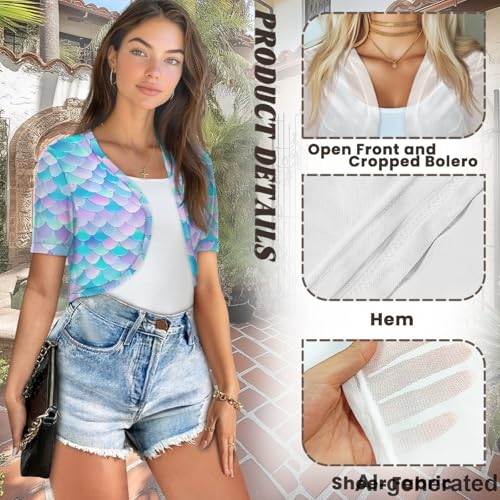 Image of Women's Shrug Short Sleeve Bolero Open Front Knit Party Tulle Cardigan Cropped Cardigan Shoulder Cover Up