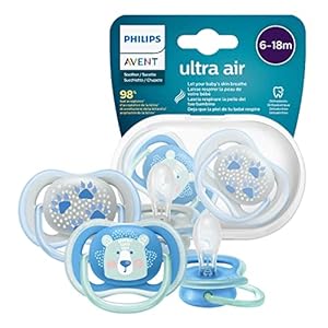 Philips Avent Ultra Air Schnuller, BPA-freier Schnuller für Babys von 6 bis 18 Monaten, Bärenmuster (Modell SCF085/03)