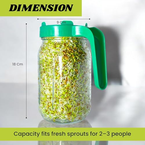 Image of Diablos Sprouts Maker Jar BPA-Free and Reusable Sprout Maker Glass Jar with Metal Lid, Sprouting 300-Hole Mesh Lid for Airflow for All Seads, Beans, Lentils and Microgreens (1000ml - Pack of 1)
