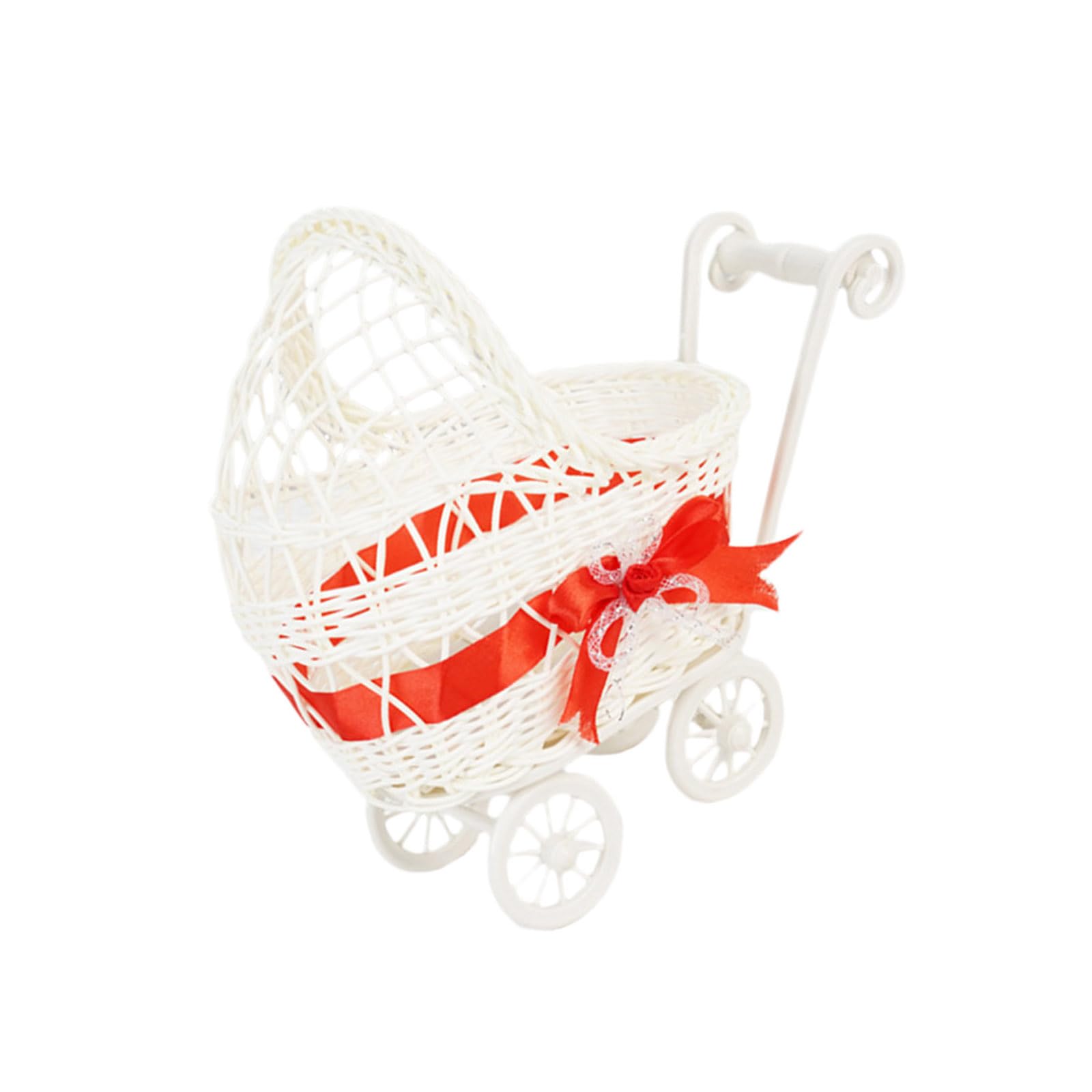 Shntig Adorable Small Cart Imitation Rattan Handwoven Basket Plastics Tray for Organizing Snacks Toy and Stationery Items Plastics Treat Holder Cart