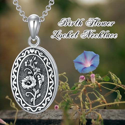 Birth Flower Photo Locket Necklace 925 Sterling Silver 12 Month Locket Necklace with Picture Birth Flower Photo Jewelry Gifts for Women Mother Mom Daughter4