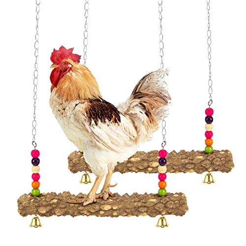 MEWTOGO 2 Pack Chicken Swing- Natural Wooden Chicken Perch Toy Handmade Chicken Stand Toy Chicken Coop Accessories for Chicken Hens Medium&Large Bird Parrot Training