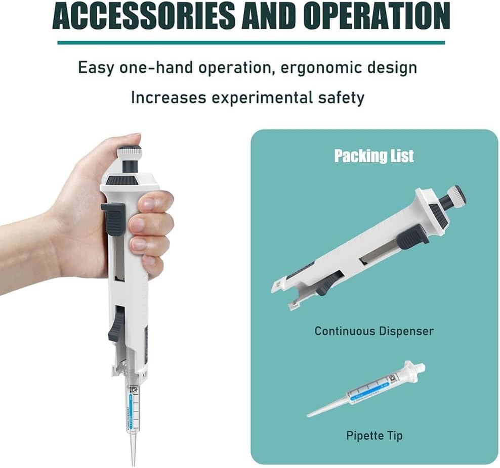 Micropipeta, Pipetas Monocanal Para Laboratorio, Con Puntas De Pipeta De 5 Ml, Pipetas Continuas De 0,5 Ml a 50 Ml, 5 Marchas Ajustables, Dispensación Precisa, Para Productos Químicos, Industria