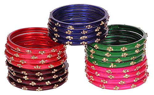 Image of NMII Fancy Glass Bangle Set For Women & Girls | Kada Bangles For Daily Use | Kaanch Ke Kade | Multicolor Kada Set | Chudi For Women | Fancy Women's Bangles For Wedding, Party & Gift