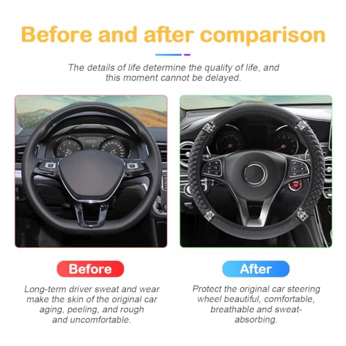 Image of Osilly Bling Car Steering Wheel Cover, 15 Inch Rhinestones Soft Leather Elastic Steering Wheel Protector, Sparkly Crystal Diamond for Women Girls, Car Interior Accessories for Most Cars (Black)