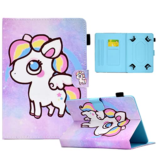 10 Inch Tablet Case Cover   Funda Universal con Soporte de Cuero Funda Tipo Folio Compatible con Fire HD 10, Google Nexus 9/10, Galaxy Tab E 9.6 / Tab A 10.1, Sony Xperia Z / Z2 / Z3 (Colorful Pony)