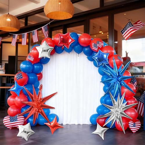 Image of TONIFUL 22Inch 15Pcs Red Blue Silver Explosion Star Balloons and 10Inch Four Pointed Star Balloons Set for Christmas New Year Birthday Wedding Bridal Shower Independence Day Anniversary Supplies