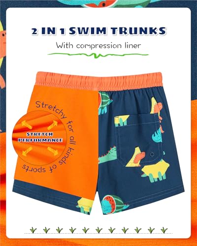 Image of SURF CUZ Boys Swim Trunks with Boxer Brief Liner Toddler Boy Stretch Swimsuit Shorts Quick Dry Swimming Trunks Bathing Suit