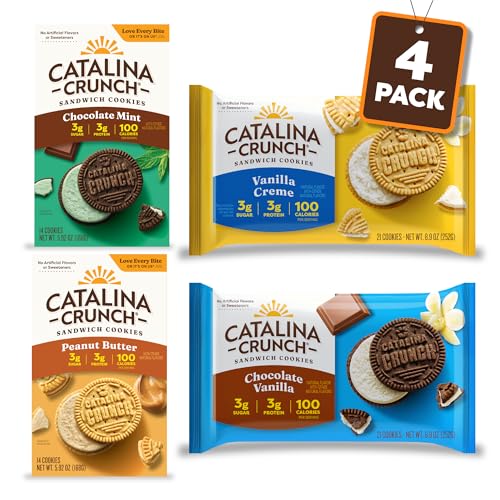 Image of Catalina Crunch Protein Cookies, 4g Protein per Serving | Low-Sugar Sandwich Cookies | Gluten Free, Vegan | Keto Dessert Snacks, Variety Pack 4 Flavors (Pack of 4)