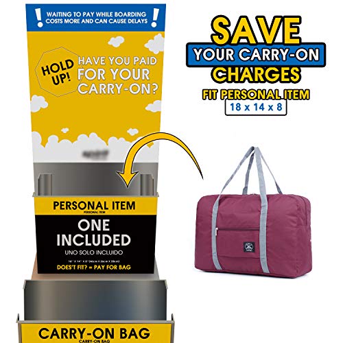 For Spirit Airlines Foldable Travel Duffel Bag Tote Carry on Luggage Sport Duffle Weekender Overnight for Women and Girls (1112-Wine Red)