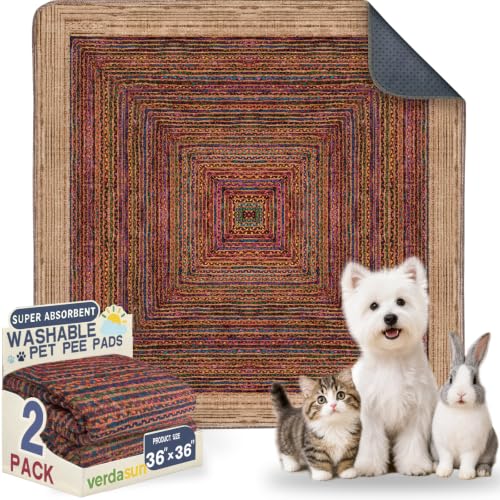 Image of Washable Pee Pads for Dogs, Reusable Puppy Potty Training Pads, Ultra-Absorbent Thick Waterproof Leak-Proof Non-Slip Pads & Mat for Crate, Playpen, Floor, Whelping & Housebreaking , 2 Pack 36 inchx36 inch