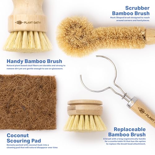 Image of Bamboo Dish Brush Set #04 | Eco-Conscious Kitchen Cleaning Kit | Sustainable Gifts | Bridal Friends Family | Plastic-Free Tools