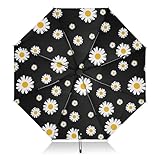 FFYHO Automatic Folding Compact Umbrella,White Daisies Windproof Reverse Umbrellas,8 Ribs Strong Umbrella for Wind and Rain,Fits Car & Backpack & Travel