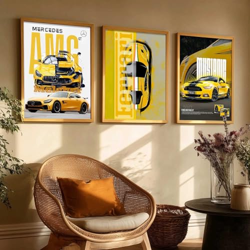 Image of kotart Big Sports Cars Framed Posters Gift Items for Boys Room Wall Decoration Bedroom Living Room Office Studio Decor | Car Poster Frame for Wall Decor Set Of 3 Size (19 X 25 inch)