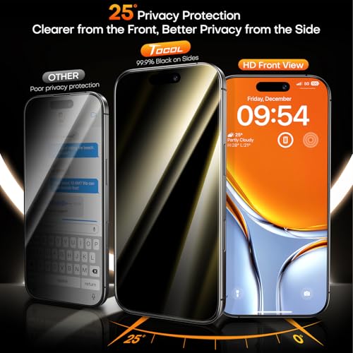 Image of TOCOL for iPhone Air Privacy Screen Protector 6.6 inch 9H Hardness Military Grade Shatterproof HD Tempered Glass for Full Coverage Easy Installation 2 Pack