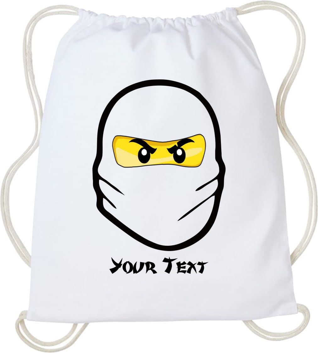 Personalised Ninja Disguise Backpack Your Custom Name Or Text Funny Birthday Gift Ninja Lovers Unisex Gift Rucksack Drawstring Bag (White)