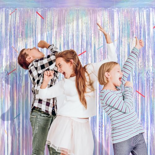 Image of ZATAYE 2 Pack Iridescent Blue Foil Curtain Streamer Decorations | Iridescent Blue, Metallic Foil, 3.28 x 7.05 FT, Tinsel Backdrop, Foil Curtain Streamer, Party Decor