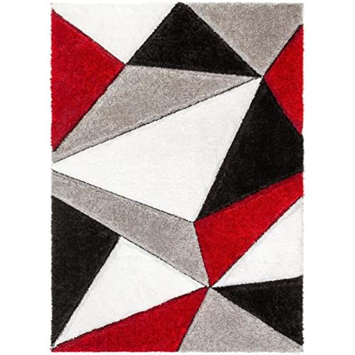 Image of Shaggy Super Soft Carpet for Home & Living Room Size - 4 X 6 Ft (Red & Black)