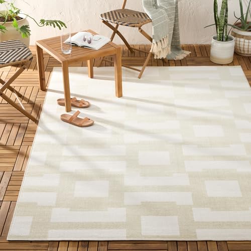 Tommy Bahama Isla Coastal Geo Indoor Outdoor Area Rug, Geometric Modern Design, UV Fade Resistant, Sage Green/Ivory, 6'6"x9'2"