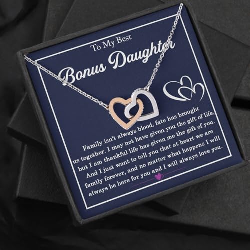 To My Bonus Daughter Necklace, Stepdaughter Gifts from Stepmom, Stepdaughter Gifts from Stepdad, Christmas Gift for Bonus Daughter To My Beautiful Bonus Necklace Unbiological3