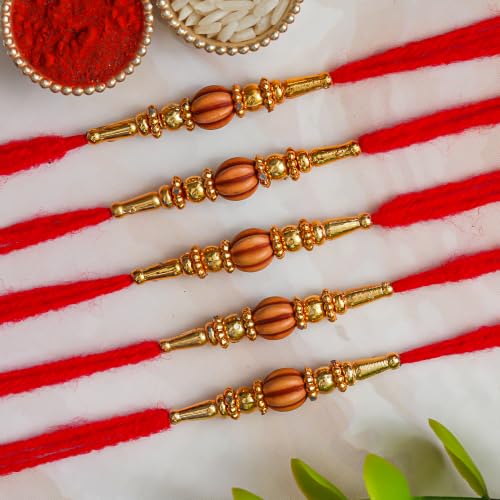 Image of Religious Rakhi For Brother Assorted, Chawal Roli Pack Set (5 Rakhi)