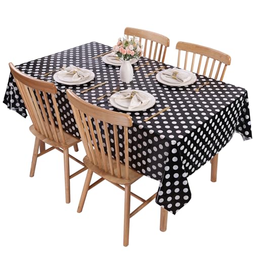 Image of Kesfey 3 Packs Black Polka Dot Plastic Table Cloth 54x108 Inch Black and White Dots Mini Mouse Tablecloths Disposable Black Waterproof Picnic Table Covers for Rectangle Tables Birthday Party Supplies