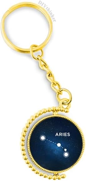 Aries Constellation Zodiac Sign Metal Connector Key Chain Ring Accessory Golden Keyholder