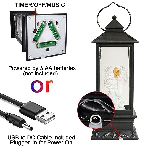 Alternative view of Eldnacele Musical Singing and Lighted Plug-in & Battery Operated Lighted Christmas Water Glittering Snowing Globe Christians Church Lantern for Home Decoration Angel