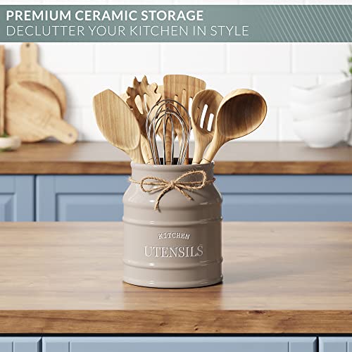 Barnyard-Designs-Ceramic-Farmhouse-Kitchen-Utensil-Holder-for-Countertop-Decorative-Kitchen-Utensil-Holder-Large-Kitchen-Utensil-Holder-for-Kitchen-Counter-Utensil-Crock-Spatula-Holder-675-Taupe