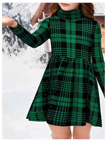 Floerns Girl's Plaid Mock Neck Long Sleeve Knitted A Line Dress Without Belt3