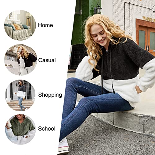 LONGYUAN Women Casual Hoodies Fashion Fuzzy Warm Pullover Sherpa Outerwear with Pockets4