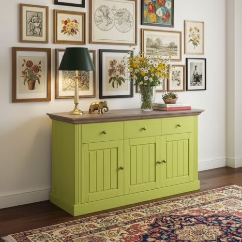 Image of APRODZ Solid Wood Alegre Sideboard Storage Cabinet for Living Room | Leafy Splendor