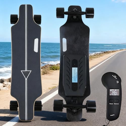 Skateboard motorisé avec télécommande, longboard électrique 35 km/h, skateboard électrique à double moteur avec autonomie maximale de 16-30 km, pour les...