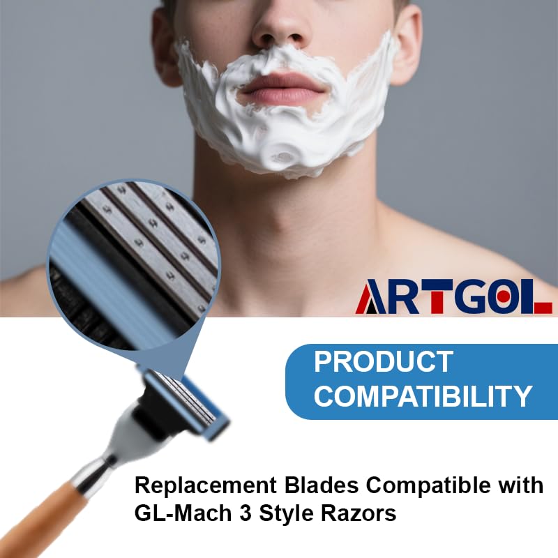 36 Blades Replacement Parts for GL-Mach 3 Style Razors (Blue), Wet Razors Men's Blades Value Packs