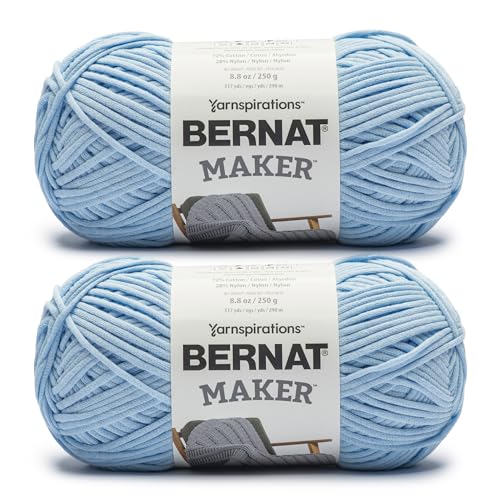 Image of Bernat Maker Sky Blue Yarn - 2 Pack of 250g /8.8oz - 72% Cotton 28% Nylon - #5 Bulky - 290m /317Yards - for Knitting, Crochet and Amigurumi