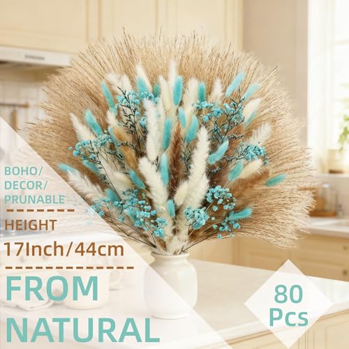 Ramo de flores secas Bunny Tails pampas color azul miniatura 2