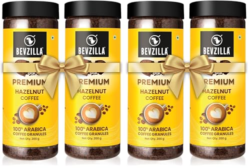 Image of Bevzilla Hazelnut Flavoured Instant Coffee Powder Jar - 400GM (200gx2) |Make 100 Cups|Arabica Beans|Best for Espresso, Latte & Cappucino|Hot & Cold Brew Ready (Pack of 2)