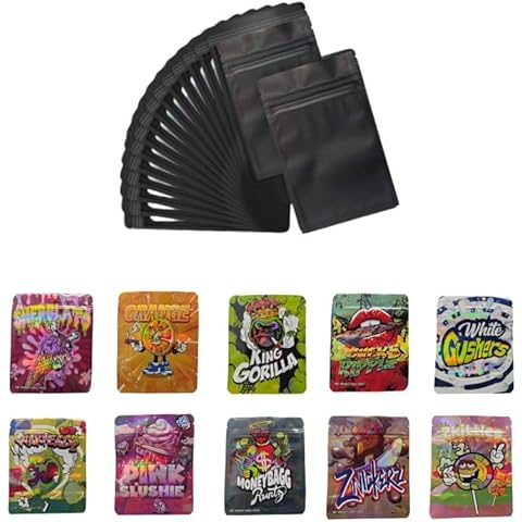 100 Bags, 1 Special Cartoon Pattern, Resealable Candy Bags, Gummies Bags, 5 x 4 Inch Storage Baggies, Treat Bags, Cookie Bag (purple) Cover