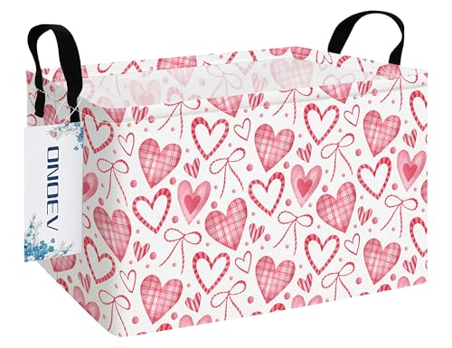 Image of Rectangular Pink Love Girl Basket Waterproof Storage Bin Gift Basket Children's Toy Organizer Box Room Love Decoration(Pink Hearts)